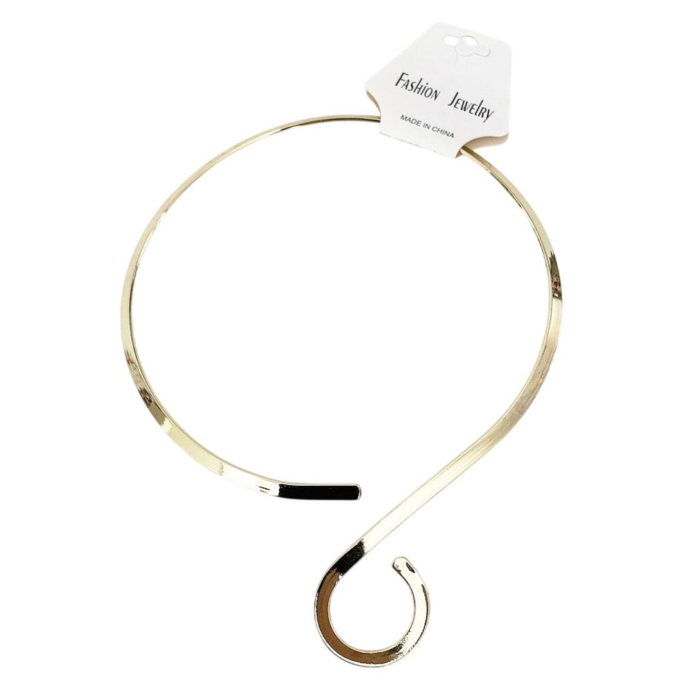 4mm Thick Swirled Gold Plated 15" Omega Choker Retro Vintage Necklace NEW
